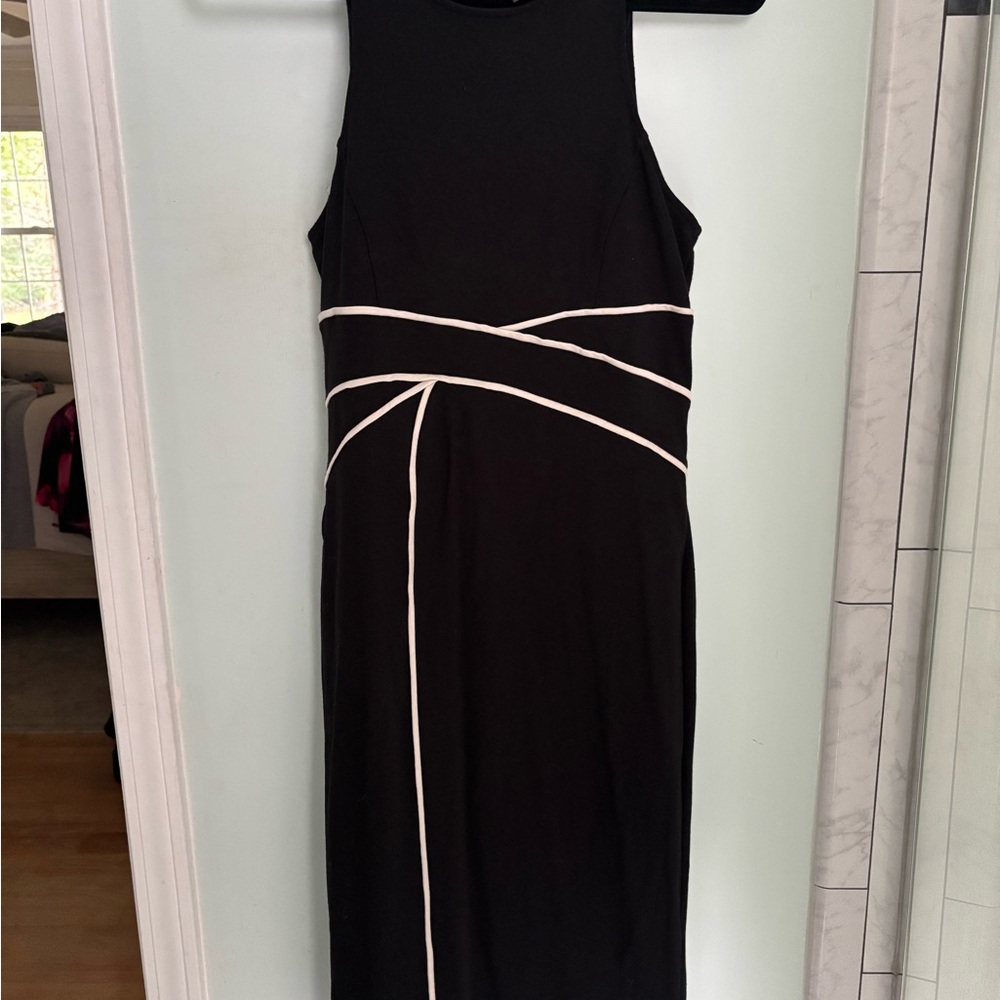 Maeve Black Midi Dress with White Trim